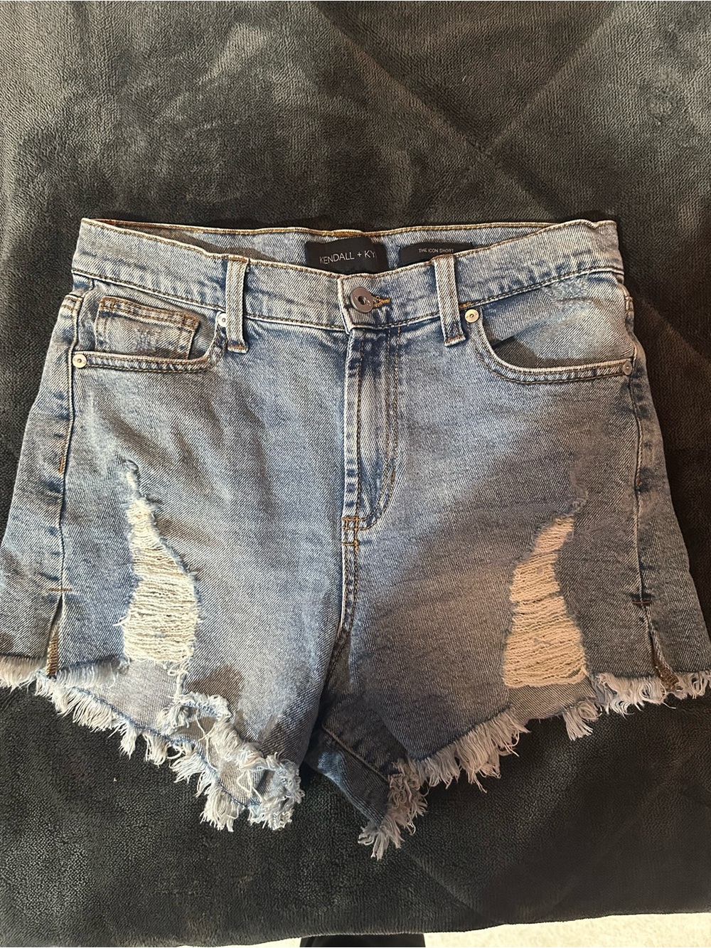 Kendall & Kylie Faded Blue Distressed Denim Cutoff Shorts